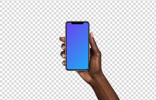 Hand holding iPhone X mockup (Black skin)