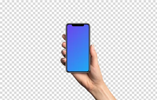 Hand holding iPhone X mockup (White skin)