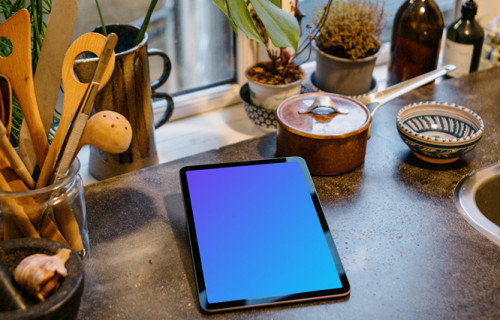 iPad Air mockup on a kitchen counter