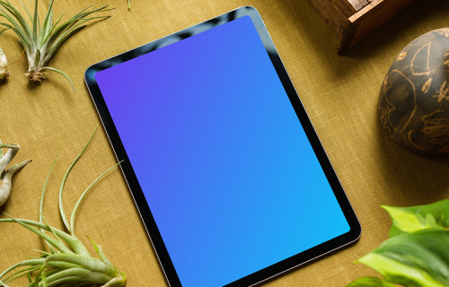 iPad Air mockup on a table with vegetables at the side