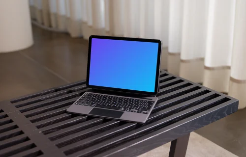 iPad Air mockup on modern wooden table