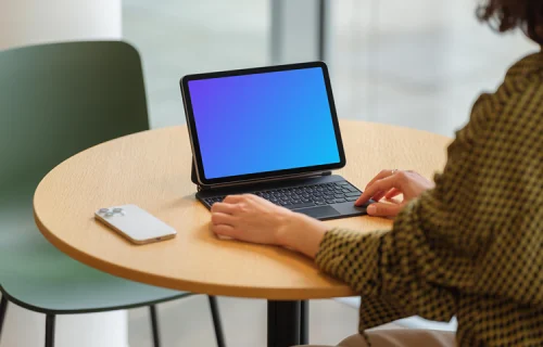 iPad Air Mockup with Keyboard on a Modern Office Table