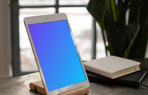 iPad Mini mockup on an wooden stand