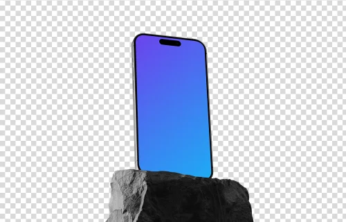 iPhone 15 Pro mockup on textured stone with dramatic shadow