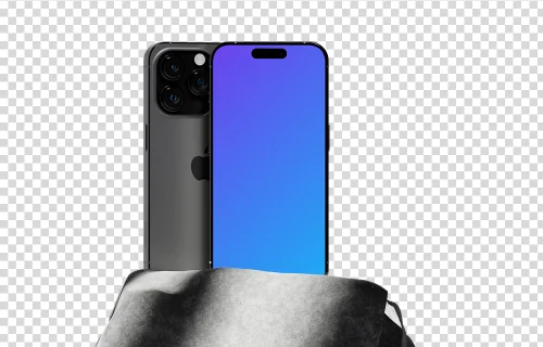 iPhone 16 mockup standing on a textured rock