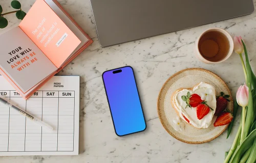 iPhone mockup in the center of Mother’s Day setup