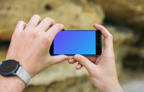 Landscape iPhone 6 mockup in mountains