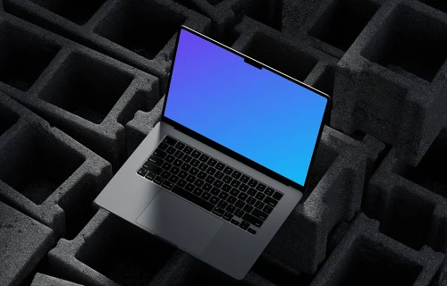 MacBook Pro mockup on textured concrete blocks