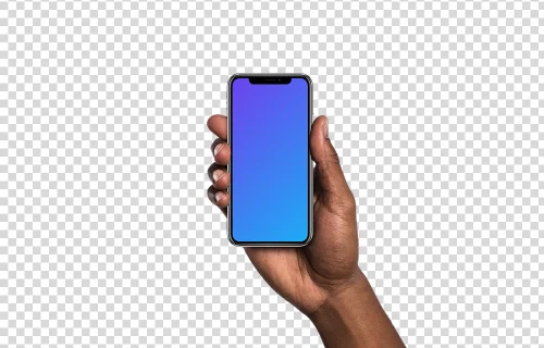 Man hand holding iPhone X mockup (Black skin)