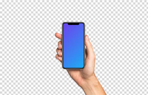 Man hand holding iPhone X mockup (White skin)