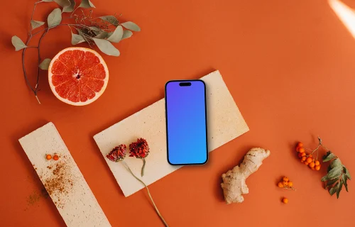 Phone mockup on vivid orange background
