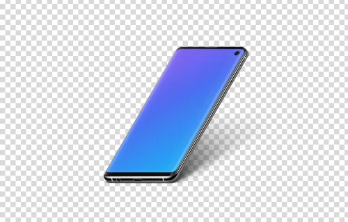 Samsung Galaxy S10 Mockup Semi Stand Isométrico (Derecha)