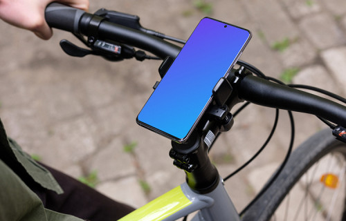 Sitting on bike with Samsung S20 mockup in a bike mount