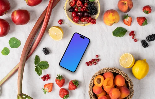 Smartphone mockup surrounded by fruits