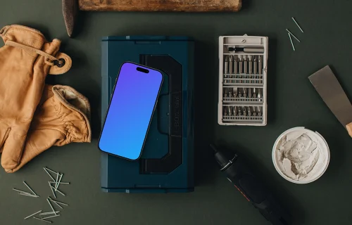 Smartphone mockup with essential workshop supplies