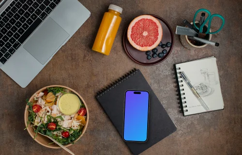 Smartphone mockup with healthy salad delivery