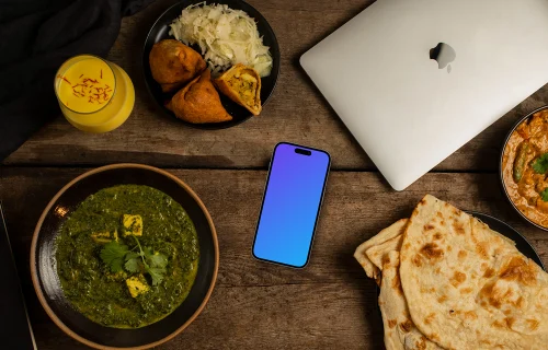 Smartphone mockup with Indian food