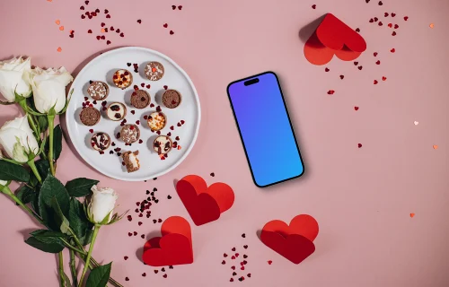Smartphone mockup with Valentine’s Day background