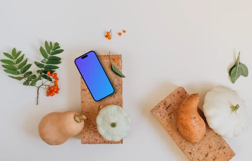 Smartphone mockup with vegetables on the side