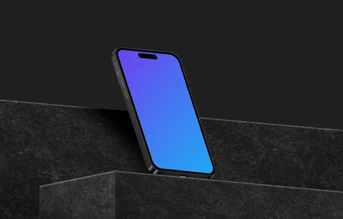 Standing smartphone mockup on marble block - Left View