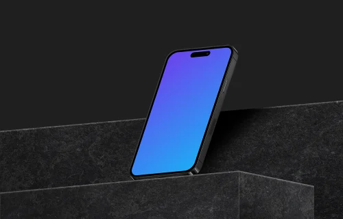 Standing smartphone mockup on marble block - Right View