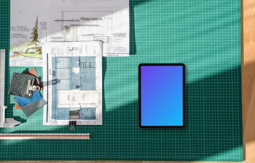 Tablet mockup on architect's workspace