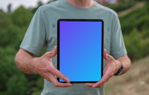 Trail runner holding tablet mockup