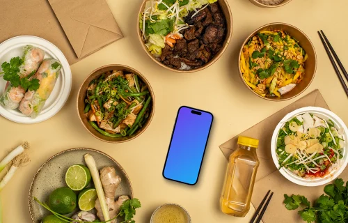 Vietnamese food around Smartphone mockup