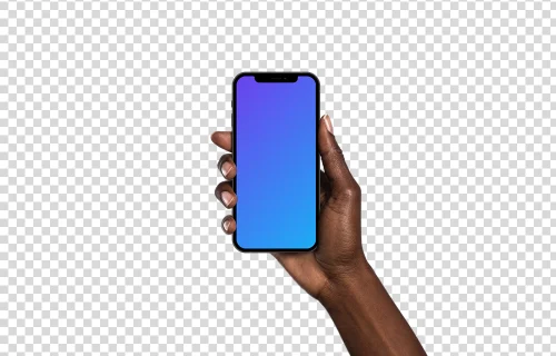 Femme tenant à la main l'iPhone 12 mockup (Black skin)