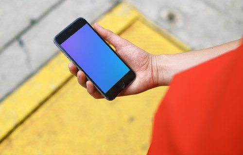 Woman in Red Dress checking iPhone 6s mockup