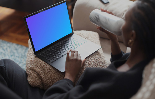 Woman working on the Microsoft Surface Laptop mockup