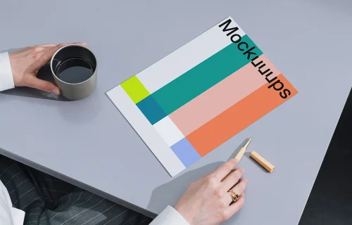 A4 mockup on a minimalist desk with accessories