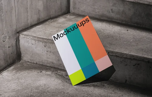 A4 mockup on concrete stairs with natural light
