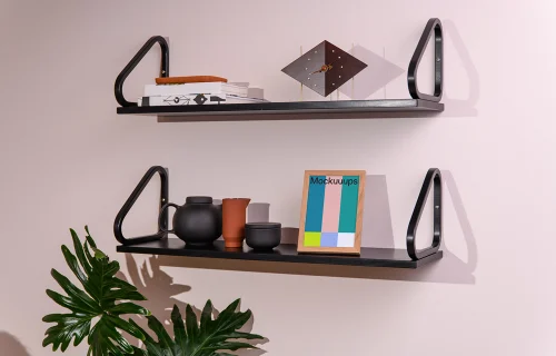 A5 in frame on modern wall shelves