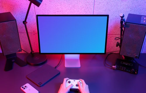Apple Studio Display mockup with gaming setup