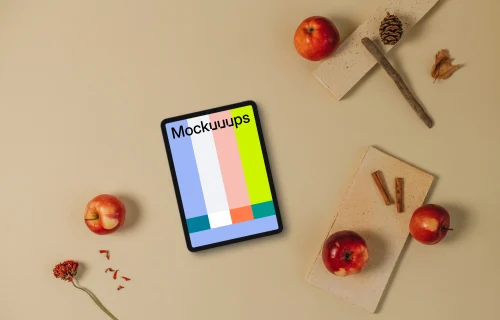 Autumn mockup scene with a tablet