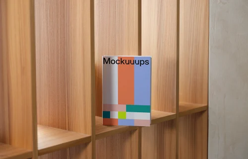 Book mockup on a wooden bookshelf
