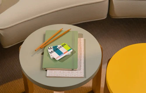 Business card mockup on a small round table