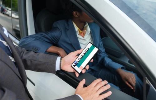 Businessman holding a Google Pixel 6 mockup
