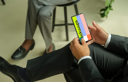 Businessman working on a Google Pixel 6 mockup