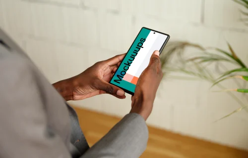 Businesswoman working on a Google Pixel mockup