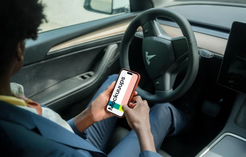 Businesswoman working on a iPhone mockup