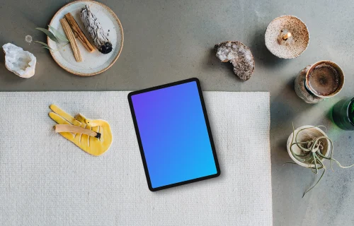 Comfortable lounging scene with an iPad mockup