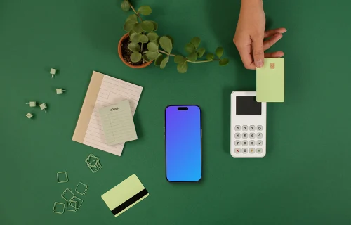 Contactless payment with an iPhone mockup