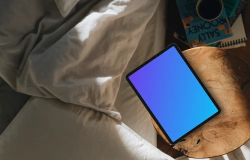 Cozy bedroom scene and the iPad mockup