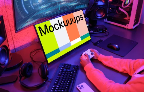 Dell display mockup with gaming setup