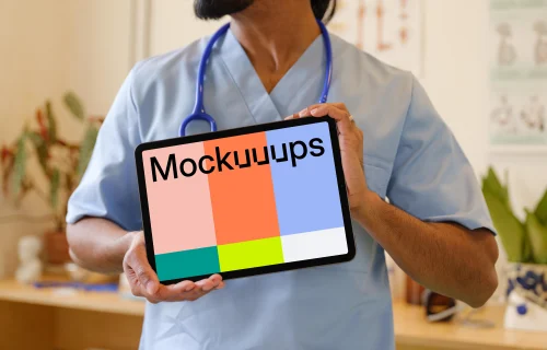 Doctor holding a tablet mockup