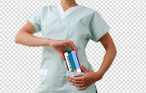 Doctor with an iPhone mockup in her hand