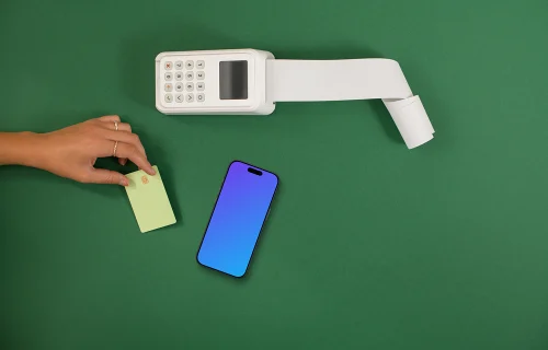 E-commerce styled iPhone mockup with green background