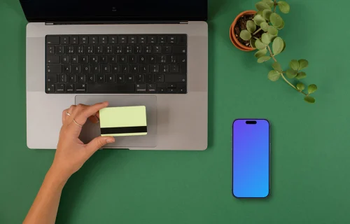 E-commerce themed iPhone mockup with green background